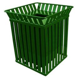 Witt M3601-SQ-FT-GN 40 Gallon Outdoor Square Trash Can w/ Anchor Kit, Green, Flat Bar Steel