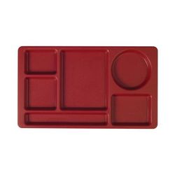 Cambro 915CP416 Plastic Rectangular Tray w/ 6 Compartments, 8 3/4" x 15", Cranberry, Red, Case of 24