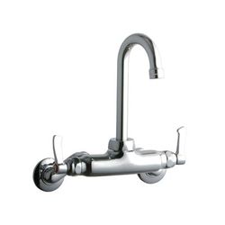 Elkay LK945GN04L2T Splash Mount Faucet w/ 4" Gooseneck Spout & 2" Wrist Blade Handles - 3 1/2" to 8" Centers