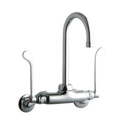 Elkay LK945GN05T6T Splash Mount Faucet w/ 5" Gooseneck Spout & 6" Wrist Blade Handles - 3 1/2" to 8" Centers