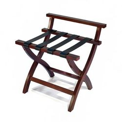 CSL 79MAH-L-1 Premier Series Wood Luggage Rack w/ 2 1/4" Black Leather Poly Straps - 23"W x 19"D x 24"H, Mahogany