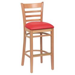 Royal Industries ROY 8002 N RED Commercial Bar Stool w/ Ladder Back & Red Vinyl Seat, Natural Wood