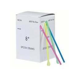 Gold Medal 1120 8" Neon Plastic Disposable Spoon Straws, Pack of 10,000, Multi-Colored