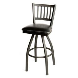 Oak Street SL2090-S BLK Swivel Commercial Bar Stool w/ Metal Vertical Back & Black Vinyl Seat, Black