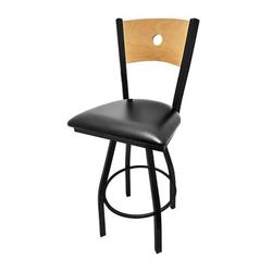 Oak Street SL2150-1S-B BLK Swivel Commercial Bar Stool w/ Bullseye Wood Back & Black Vinyl Seat, Black Metal