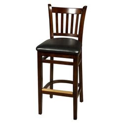 Oak Street WB102WA BLK Commercial Bar Stool w/ Vertical Back & Black Vinyl Seat, Wood Frame, Walnut