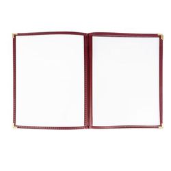 Risch TETB8.5X11 DS 08 Triple Pocket Vinyl Menu Cover, 8 1/2"W x 11"H, Maroon Leatherette, Red