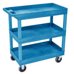 Luxor EC111HD-BU 3-Level Polymer Utility Cart w/ 500-lb Capacity, Raised Ledges, Blue
