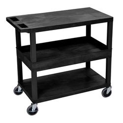 Luxor EC212-B 3 Level Polymer Utility Cart w/ 400 lb Capacity - Raised Ledges, Black