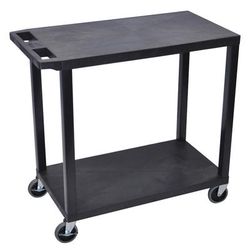 Luxor EC22-B 2 Level Polymer Utility Cart w/ 400 lb Capacity - Raised Ledges, Black
