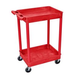 Luxor RDSTC11RD 2 Level Polymer Utility Cart w/ 300 lb Capacity - Raised Ledges, Red