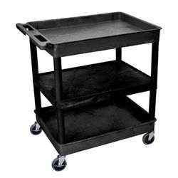 Luxor TC121-B 3 Level Polymer Utility Cart w/ 400 lb Capacity - Raised Ledges, Black