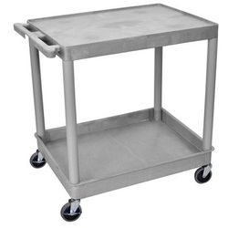 Luxor TC21-G 2-Level Polymer Utility Cart w/ 400-lb Capacity, Raised Ledges