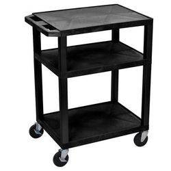 Luxor WT34E 34" 3 Level A/V Utility Cart w/ 300 lb Capacity - Plastic, Black