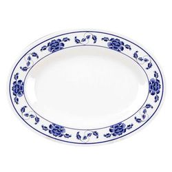 Thunder Group 2113TB 13" x 9 3/4" Oval Lotus Platter - Melamine, White/Blue, 1 Dozen