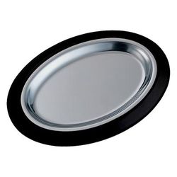 Service Ideas RO128BLC Thermo-Plate Complete Oval Platter Set w/ Stainless Insert, Stackable, Black, Silver