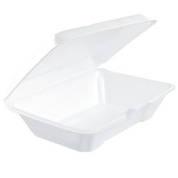 Dart 205HT1 Hinged Lid Food Container - 9 1/3"L x 6 2/5"W x 3"H, Insulated Foam, White, Case of 200