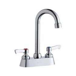 Elkay LK406GN04L2 Deck Mount Faucet w/ 4" Gooseneck Swing Spout & 2" Lever Handles - 4" Centers, Silver