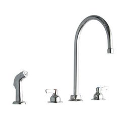 Elkay LK801GN08L2 Deck Mount Faucet w/ Side Spray - 8" Gooseneck Spout & 2" Lever Handles, 8" Centers, Silver