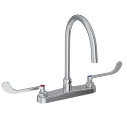Elkay LK810GN08T6 Deck Mount Faucet w/ 8" Gooseneck Spout & 6" Wrist Blade Handles - 8" Centers, Silver