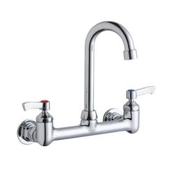Elkay LK940GN04L2H Splash Mount Faucet w/ 4" Gooseneck Spout & 2" Wrist Blade Handles - 8" Centers, Silver