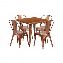 Flash Furniture ET-CT002-4-30-POC-GG 31 1/2" Square Table & 4 Chair Set - Steel, Copper