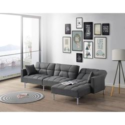 ACME Duzzy Reversible Adjustable Sectional Sofa w/2 Pillows, Dark Gray Fabric - Acme 50485