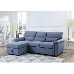 ACME Noemi Reversible Storage Sleeper Sectional Sofa, Blue Fabric - Acme 55540