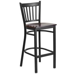 Flash Furniture XU-DG-6R6B-VRT-BAR-WALW-GG Commercial Bar Stool w/ Metal Vertical Slat Back & Walnut Wood Seat, Black