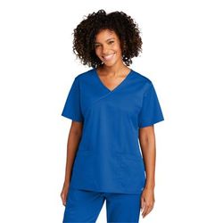 Wonderwink WW4760 Women's WorkFlex Mock Wrap Top in Royal Blue size XL | 65/35 polyester/cotton