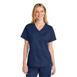 Wonderwink WW4560 Women's WorkFlex V-Neck Top in Navy Blue size XL | 65/35 polyester/cotton