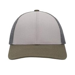 Pacific Headwear P114 Low-Pro Trucker Cap in Heather Gray/Light Ch/Mg | Polyester Blend