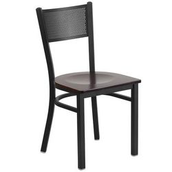 Flash Furniture XU-DG-60115-GRD-WALW-GG Restaurant Chair w/ Grid Back & Walnut Wood Seat - Steel Frame, Black