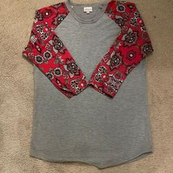 Lularoe Tops | Lularoe Randy Vintage Paisley Printed Sleeves | Color: Gray/Red | Size: L