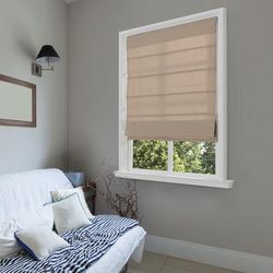 Wide Width Cordless Light Filtering Fabric Roman Shades by Whole Space Industries in Linen (Size 33" W 64" L)