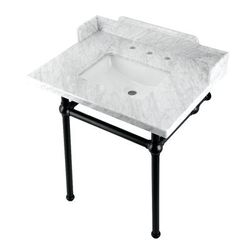 "Kingston Brass LMS30MBSQ0 Pemberton 30" Carrara Marble Console Sink with Brass Legs, Marble White/Matte Black - Kingston Brass LMS30MBSQ0"