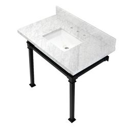 Kingston Brass KVPB36MSQ0 Monarch 36-Inch Carrara Marble Console Sink, Marble White/Matte Black - Kingston Brass KVPB36MSQ0