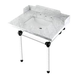 "Kingston Brass LMS30MASQ0 Pemberton 30" Carrara Marble Console Sink with Acrylic Legs, Marble White/Matte Black - Kingston Brass LMS30MASQ0"