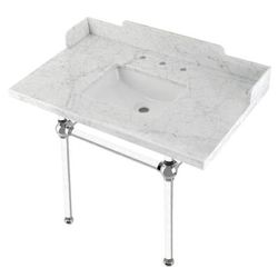 "Kingston Brass LMS3630MASQ1 Pemberton 36" Carrara Marble Console Sink with Acrylic Legs, Marble White/Polished Chrome - Kingston Brass LMS3630MASQ1"