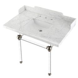 "Kingston Brass LMS3630MASQ8 Pemberton 36" Carrara Marble Console Sink with Acrylic Legs, Marble White/Brushed Nickel - Kingston Brass LMS3630MASQ8"