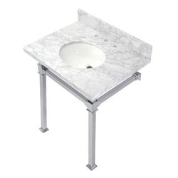 Kingston Brass KVPB30MOQ1 Monarch 30-Inch Carrara Marble Console Sink, Marble White/Polished Chrome - Kingston Brass KVPB30MOQ1