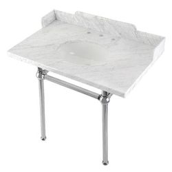 "Kingston Brass LMS36MB1 Pemberton 36" Carrara Marble Console Sink with Brass Legs, Marble White/Polished Chrome - Kingston Brass LMS36MB1"