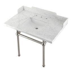 "Kingston Brass LMS3630MBSQ8 Pemberton 36" Carrara Marble Console Sink with Brass Legs, Marble White/Brushed Nickel - Kingston Brass LMS3630MBSQ8"