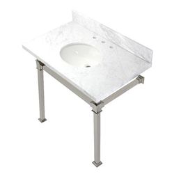 Kingston Brass KVPB36MOQ6 Monarch 36-Inch Carrara Marble Console Sink, Marble White/Polished Nickel - Kingston Brass KVPB36MOQ6