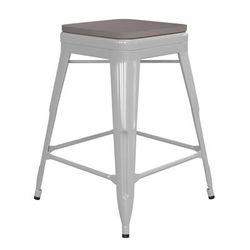 Flash Furniture CH-31320-24-WH-PL2G-GG Counter Height Backless Stool w/ Wood Seat - Steel, White, Indoor-Outdoor, Square Seat