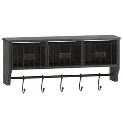 Flash Furniture HFMHD-GDI-CRE8-112315-GG Wall Mount Storage Rack w/ Wire Baskets, 23 1/2" x 9 1/4", Pine Wood, Black