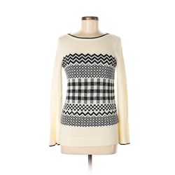 Talbots Pullover Sweater: White Checkered/Gingham Tops - Women's Size P Petite