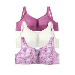 Plus Size Women's 3-Pack Cotton Wireless Bra by Comfort Choice in Pretty Orchid Assorted (Size 52 DD)