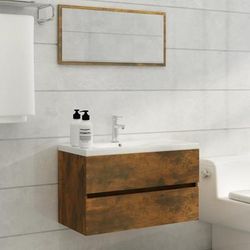 vidaXL Set Mobili da Bagno 2 pz Rovere Fumo in Legno Multistrato