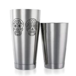 Barfly M37009SKU 2-Piece Cocktail Shaker Set w/ Etched Skulls, Mirror Finish, Silver